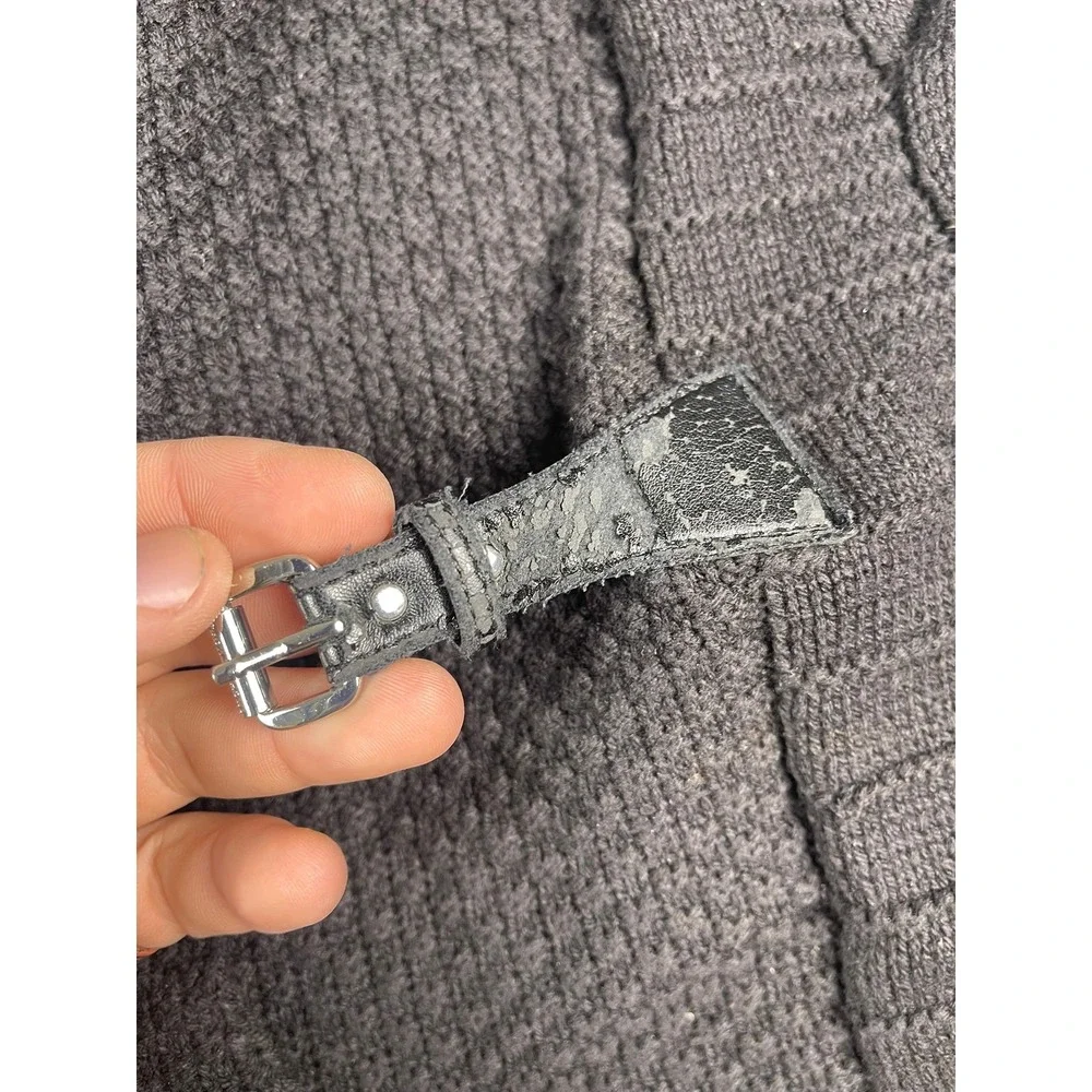 Michael Kors Charcoal Grey Cable‎ Knit Open Front Cardigan Vest Buckle Detail L